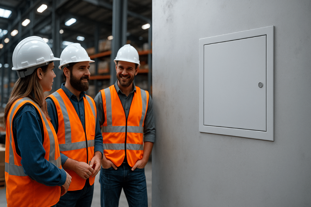 Construction Professionals Installing Access Panel