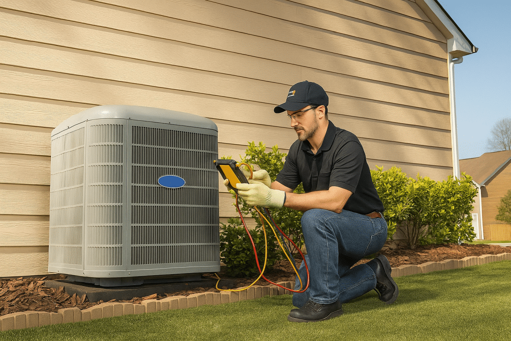 HVAC technician checking AC system