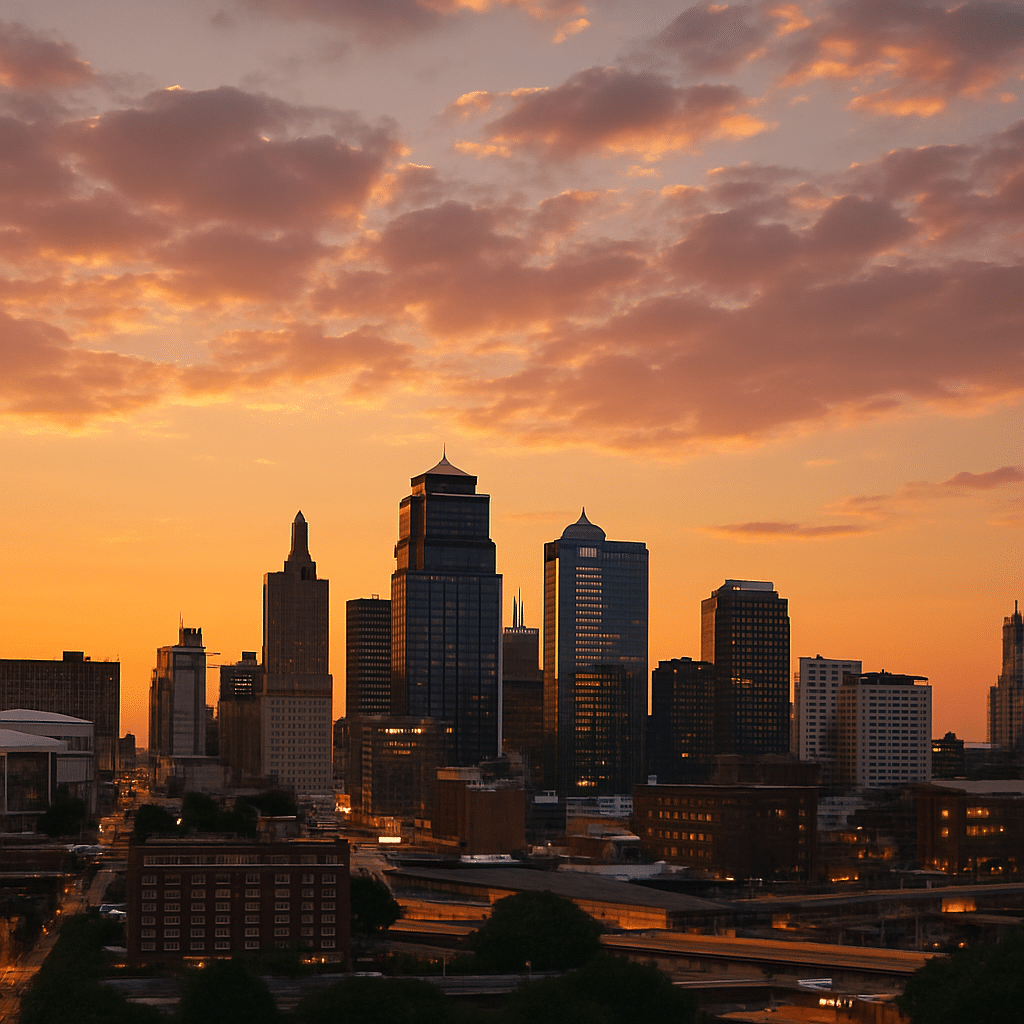 Kansas City skyline at sunset