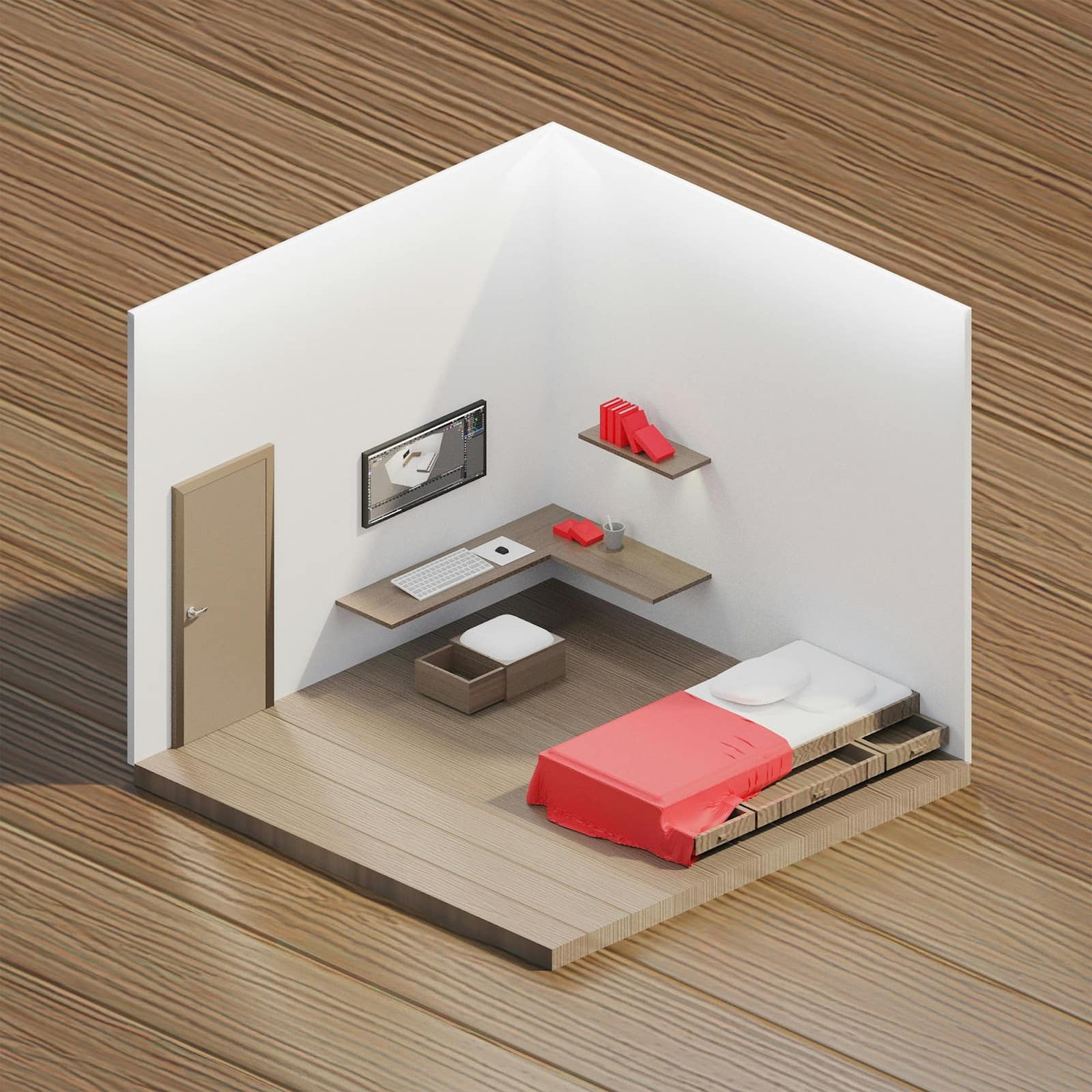 Minimalist bedroom 3D
