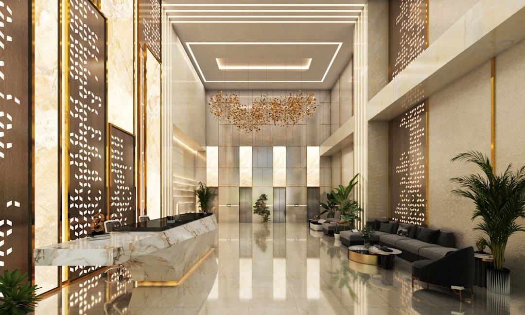 Luxury commercial lobby designed by an interior designer in Atlanta, Georgia
