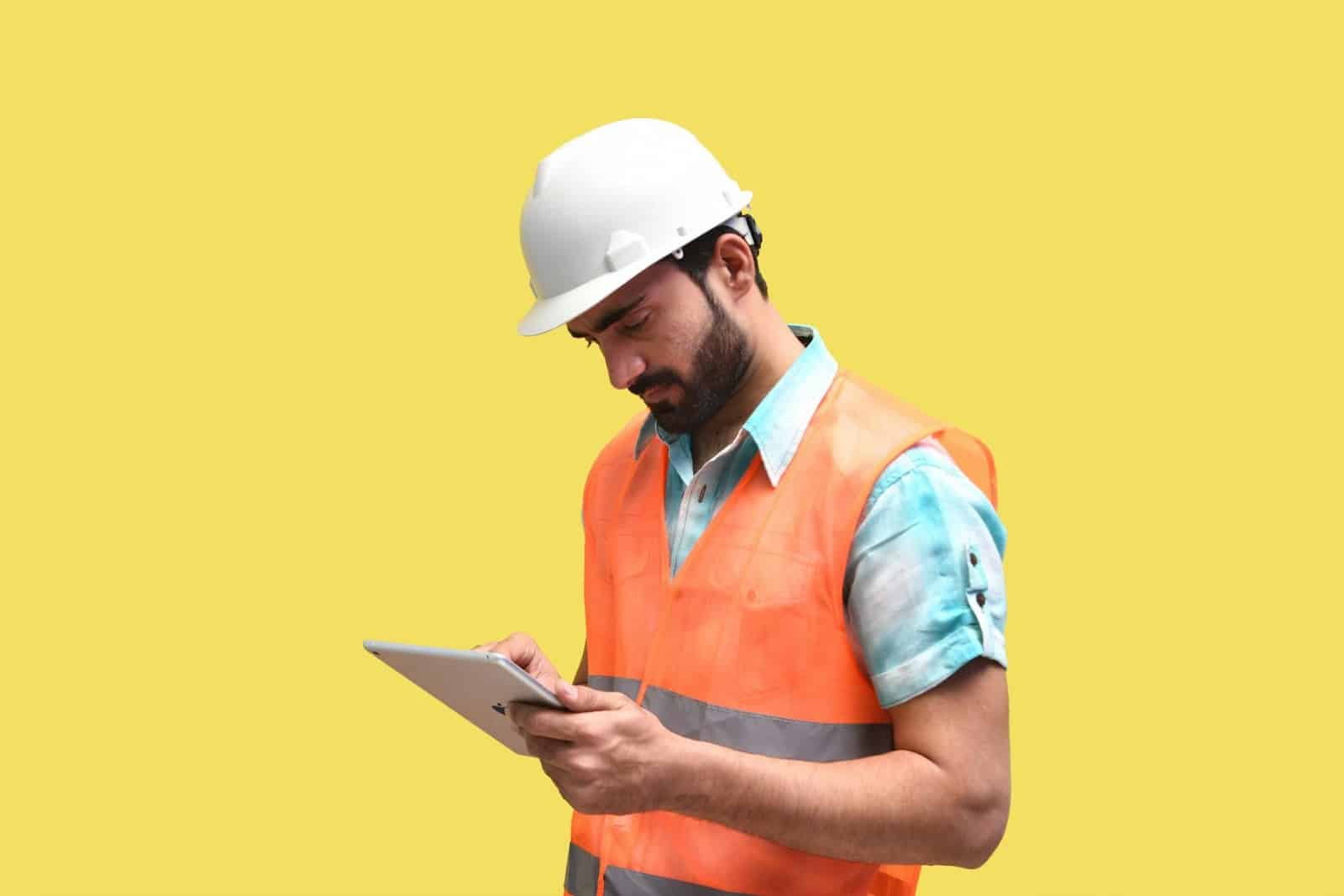 Construction Worker Holding Tab