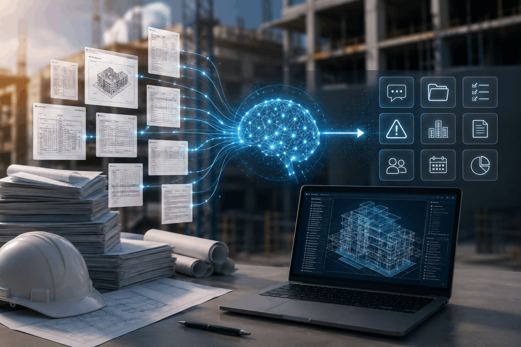 AI organizing construction project documents into a searchable knowledge base