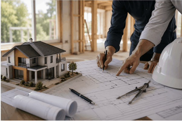 Architect and structural engineer reviewing home remodel plans in Las Vegas