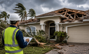 Structural engineer inspecting a storm-damaged Cape Coral home after severe weather