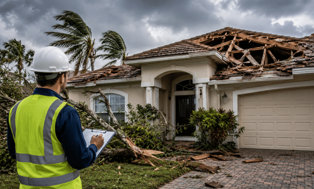 Structural engineer inspecting a storm-damaged Cape Coral home after severe weather